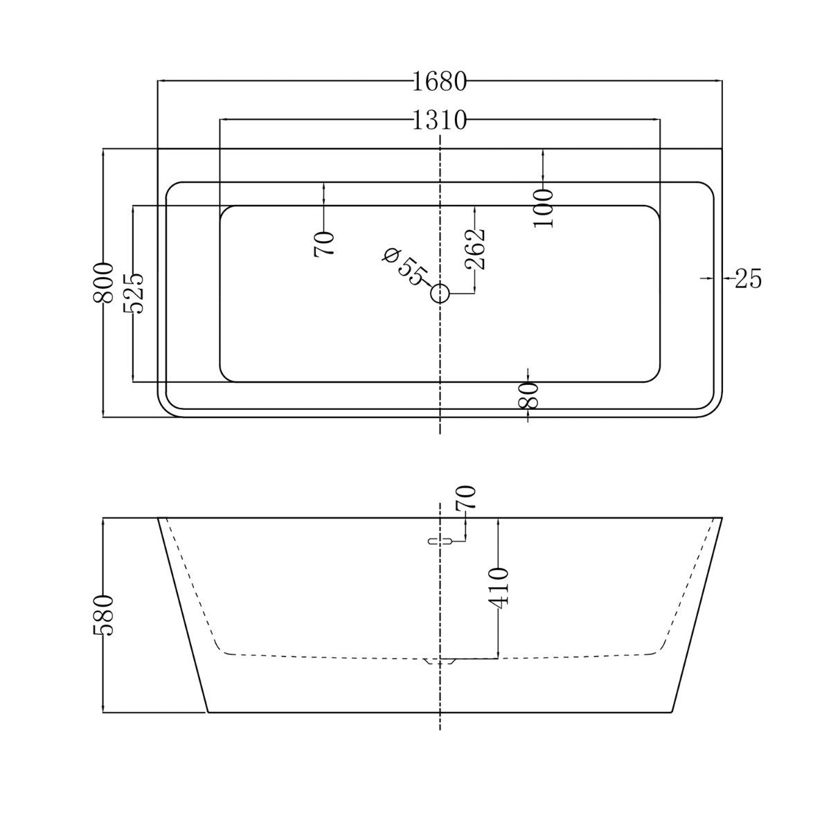 Milo White Freestanding Acrylic Bath 1680x800mm