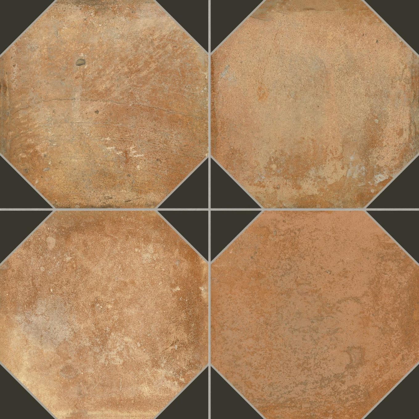 Natura Matt Porcelain Black Patterned Terracotta Tile 452x452mm