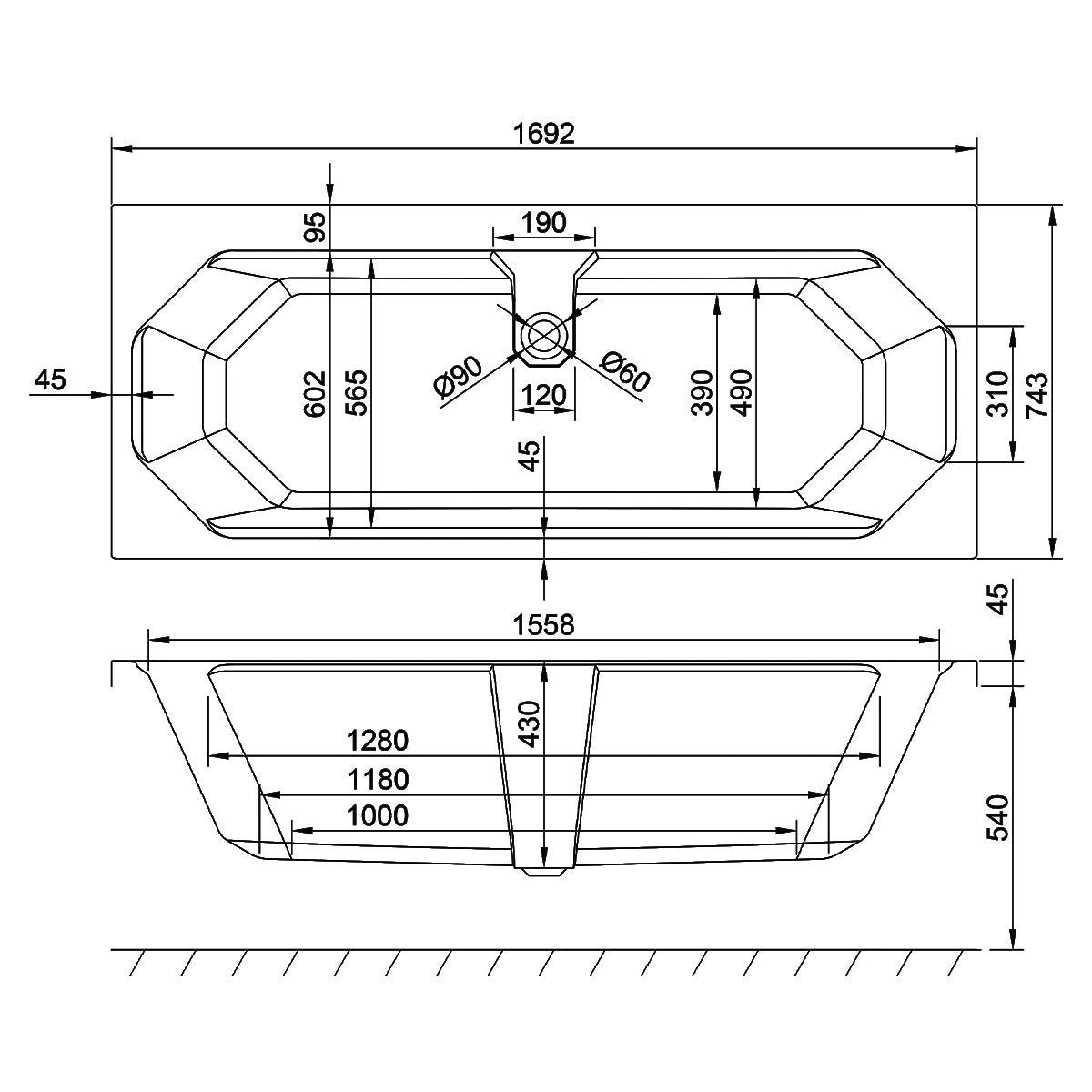 Carron Camden Double Ended Standard Acrylic Bath - 1700 x 750mm