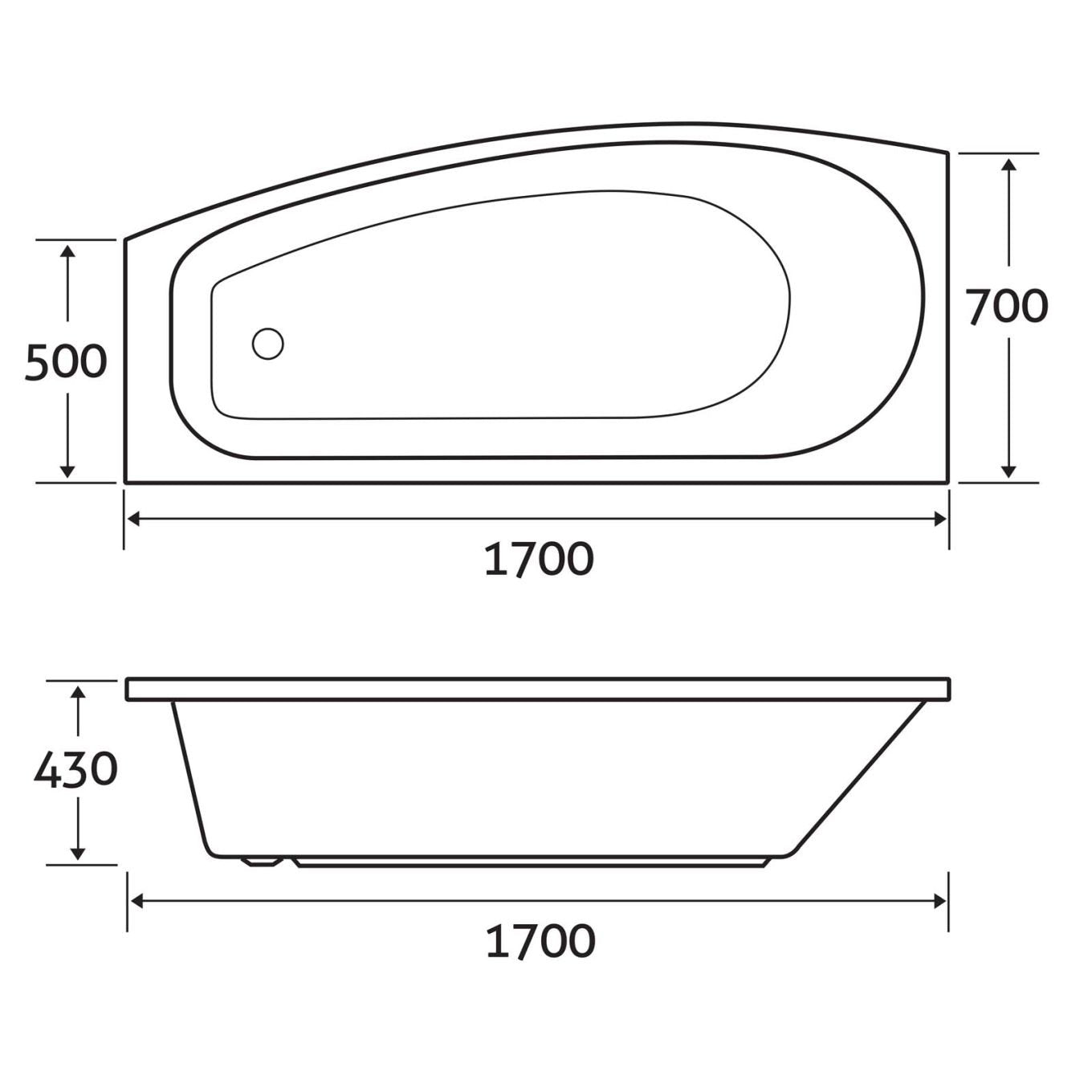 Simply Air Compact Super-Strong Acrylic Bath Left Hand 1700x700mm