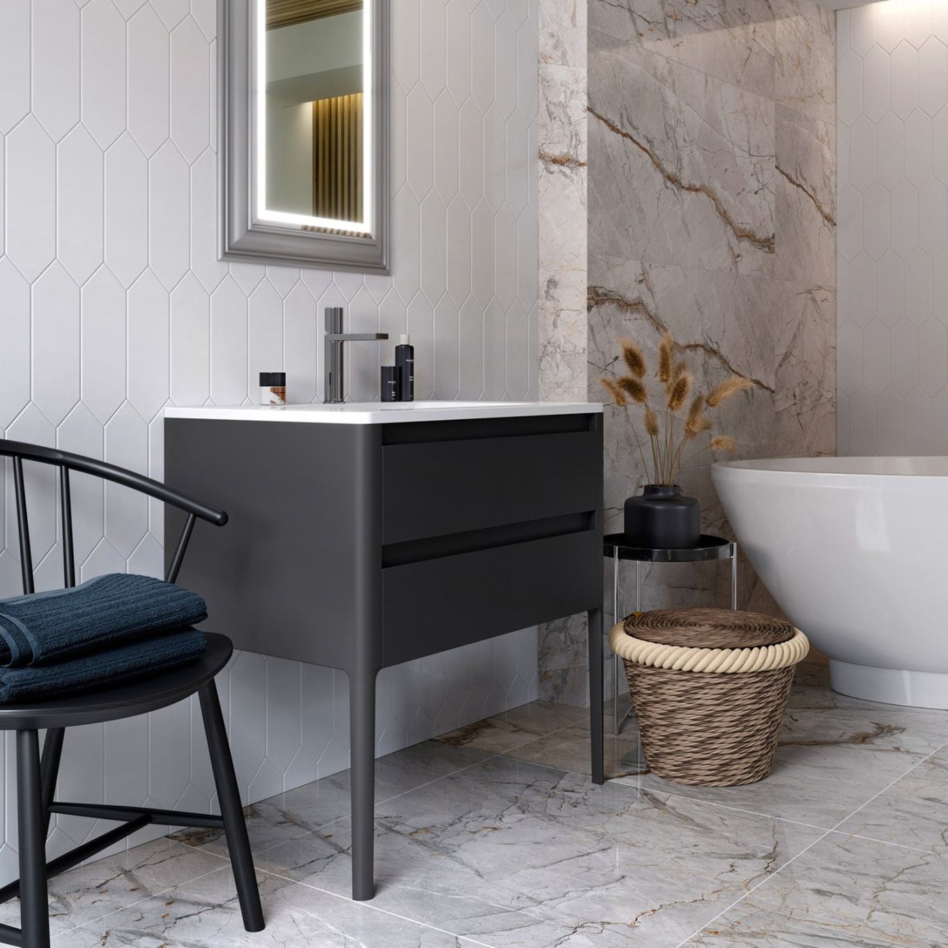 Stonehouse Slate Grey Vanity Unit with Integrated Basin 800mm