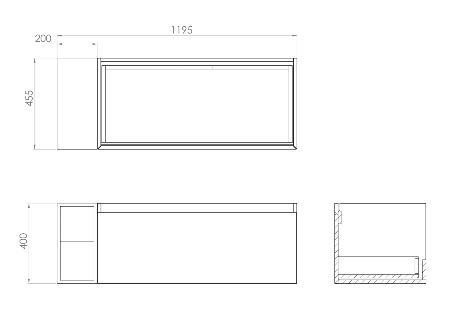 Saneux UNI 120cm Kit - 100cm 1 Drawer Wall Mounted Unit, 20cm Spacer & 120cm Countertop