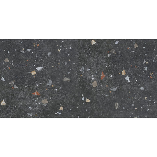 Bono Noir Black Matt Porcelain Terrazzo Tile 600x1200mm