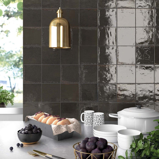 Bergamo Black Porcelain Square Brick Tile 150x150mm