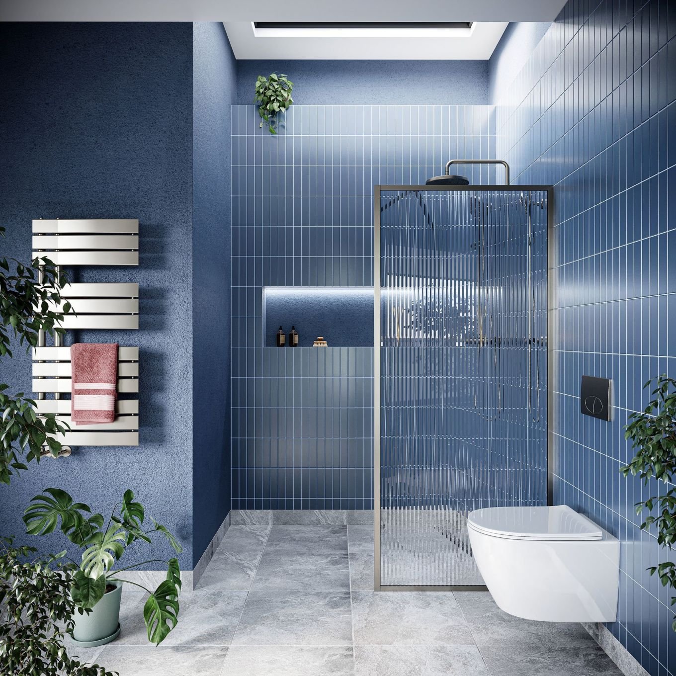 Amien Brushed Nickel Framed Fluted Glass Shower Screen 880mm
