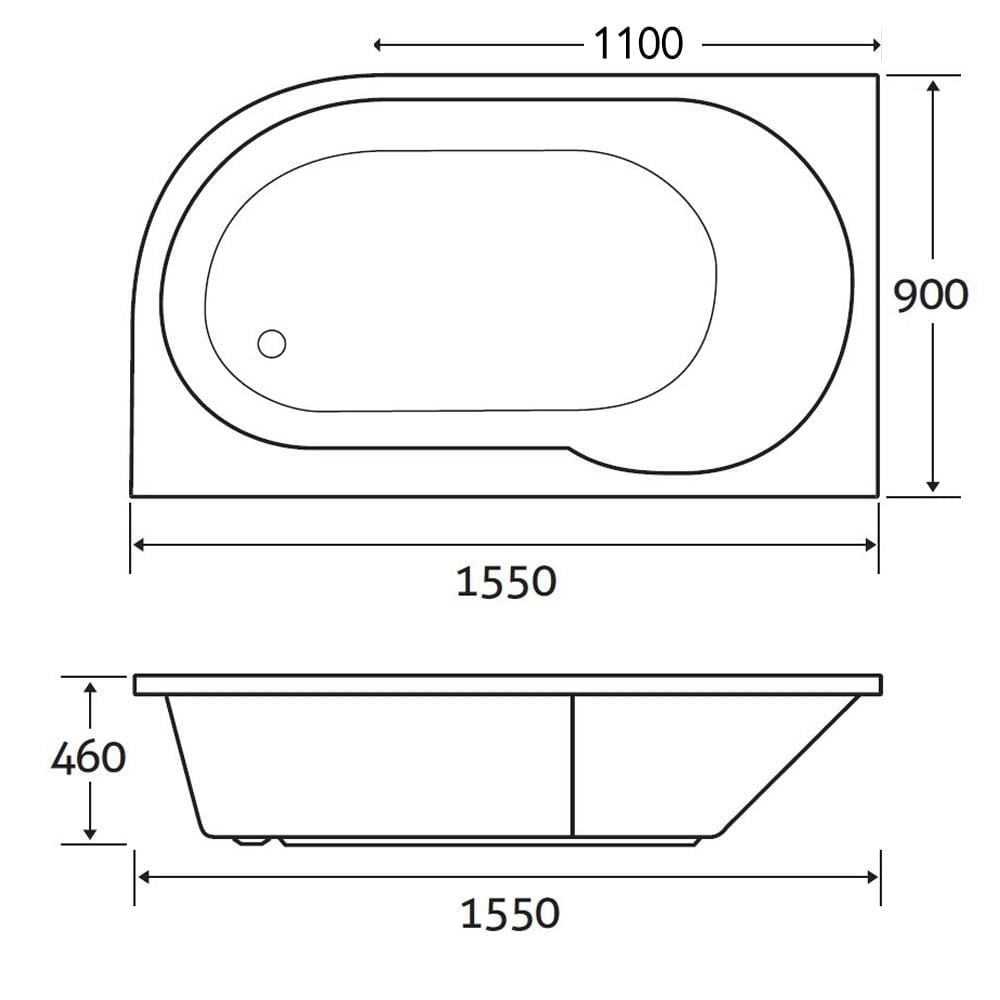 Donello Compact Left Hand Reinforced Acrylic Shower Bath 1550x900mm