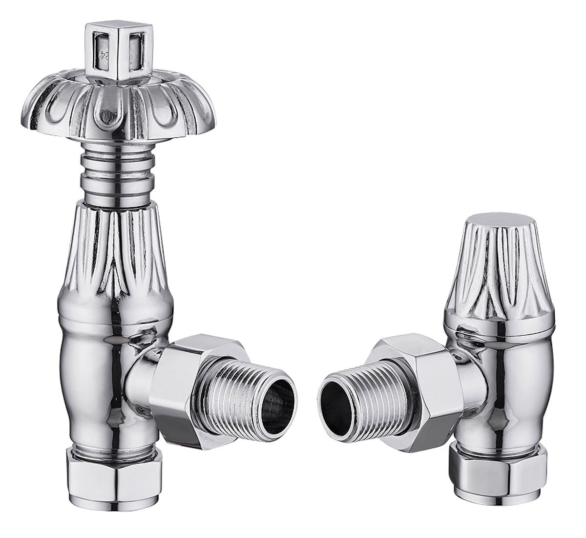 Chrome Metal Head Angled Pair of Radiator Valves