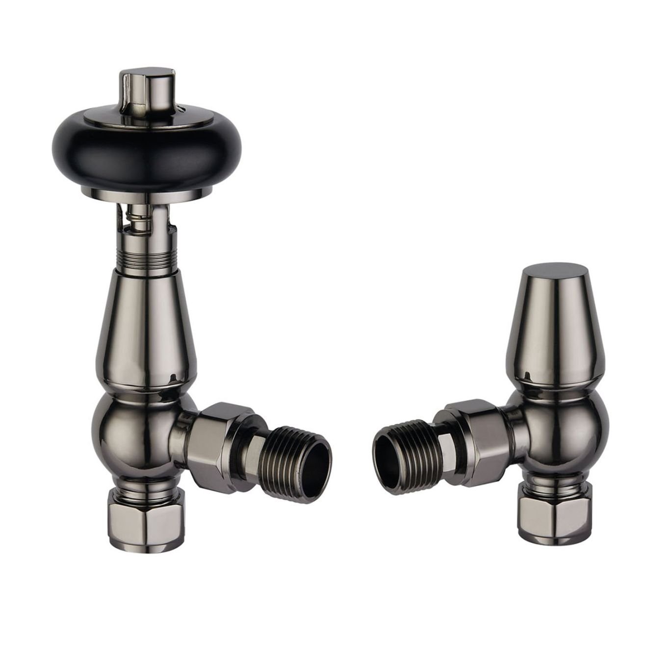 Black Nickel Wooden Head Angled Pair of Radiator Valves