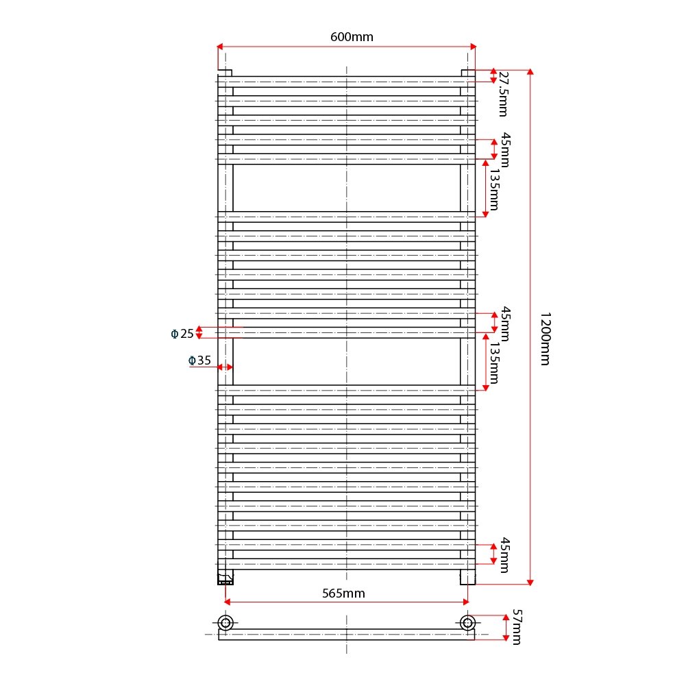 Dutton Chrome Heated Towel Rail 1200x600mm