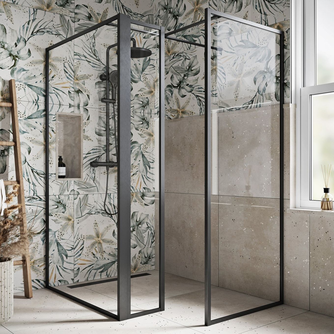 Amien Gunmetal Grey Clear Glass Single Frame Return Panel 300mm