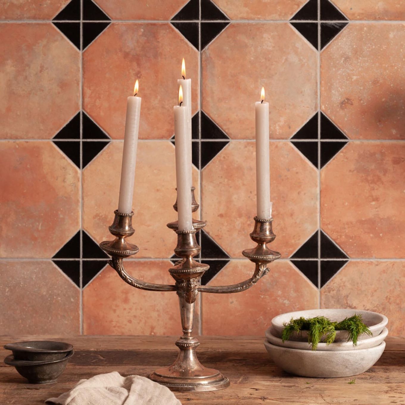 Natura Matt Porcelain Black Patterned Terracotta Tile 452x452mm