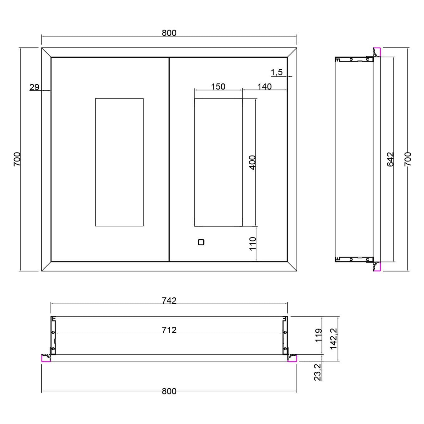 Accent LED Mirrored Wall Double Cabinet with Dual Lighting 800x700mm