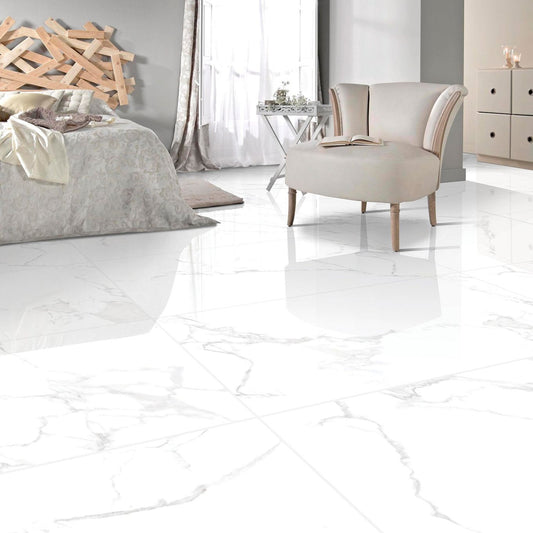 Miramar White Polished Porcelain Tile 1200x600mm