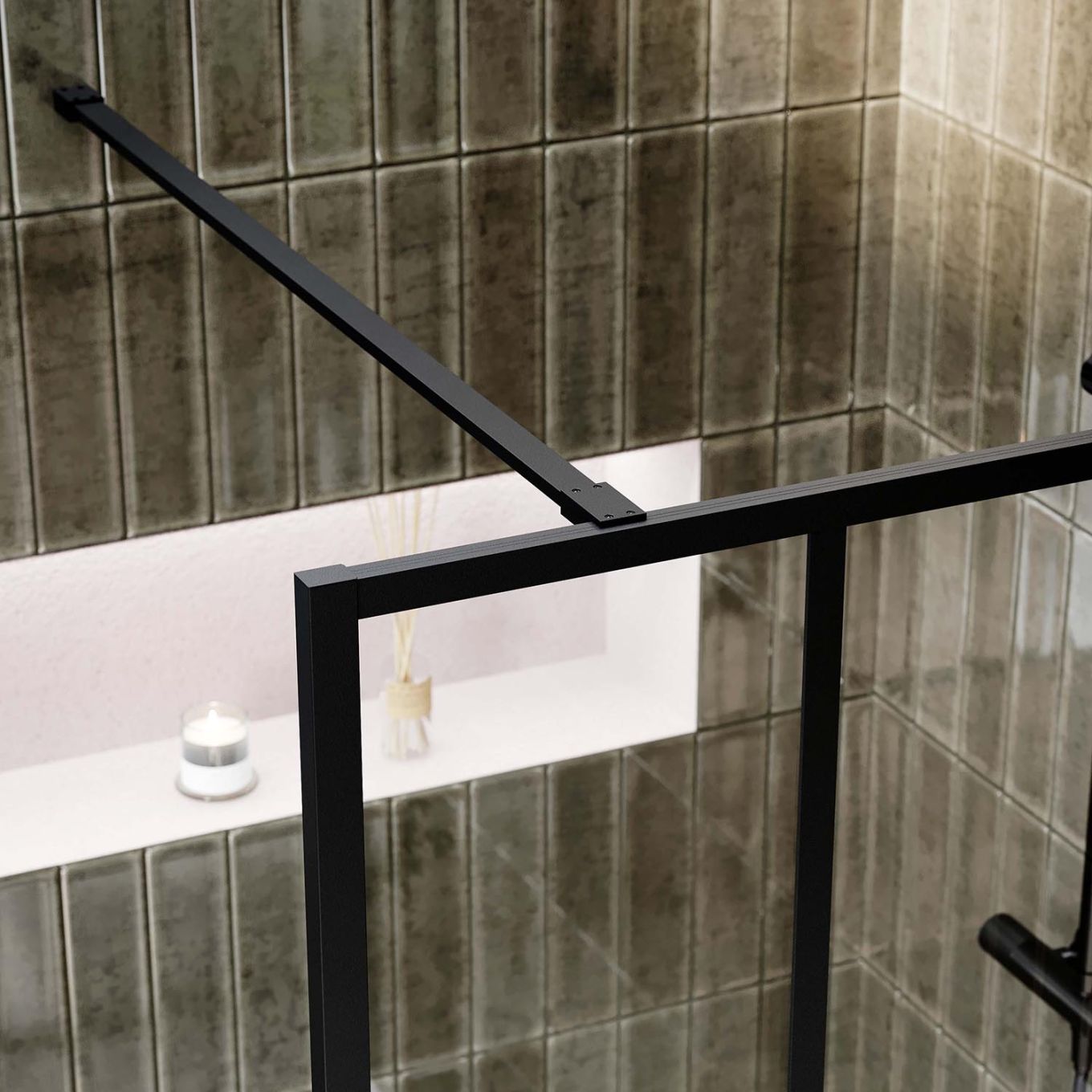 Amien Matt Black Shower Screen Straight Support Bar 1200mm