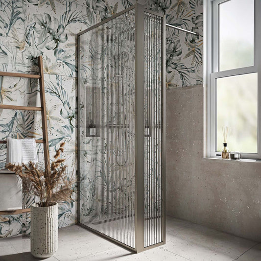 Amien Brushed Nickel Fluted Glass Single Frame Return Panel 300mm