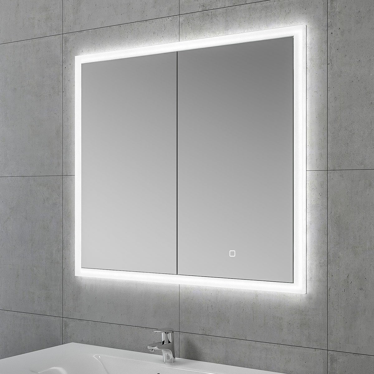 Accent LED Mirrored Wall Double Cabinet with Dual Lighting 800x700mm