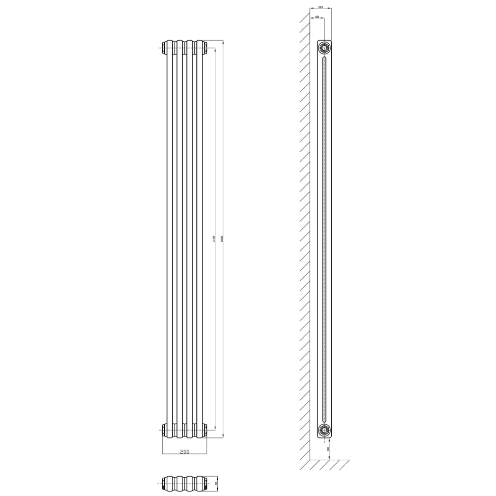 Upton White Double Vertical Column Radiator 1800x200mm