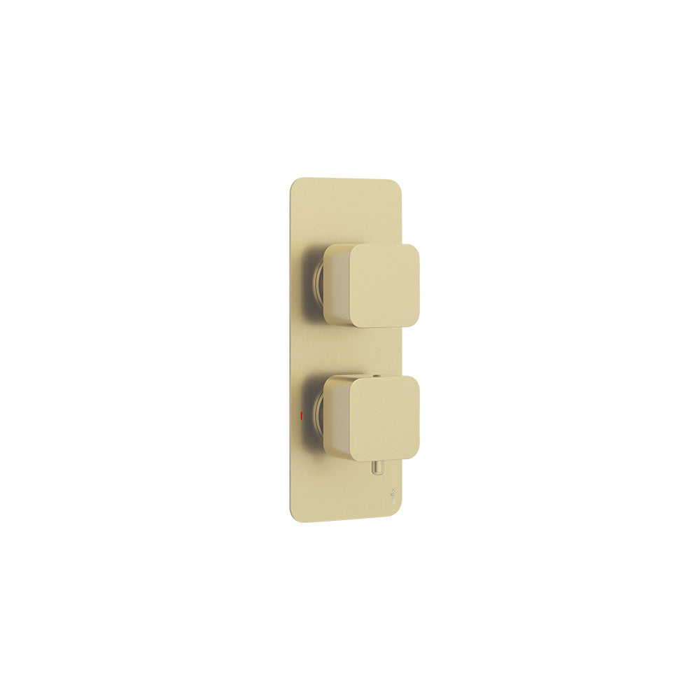 Quadro soft square shower valve – 2 handle, dual outlet – Brushed Brass
