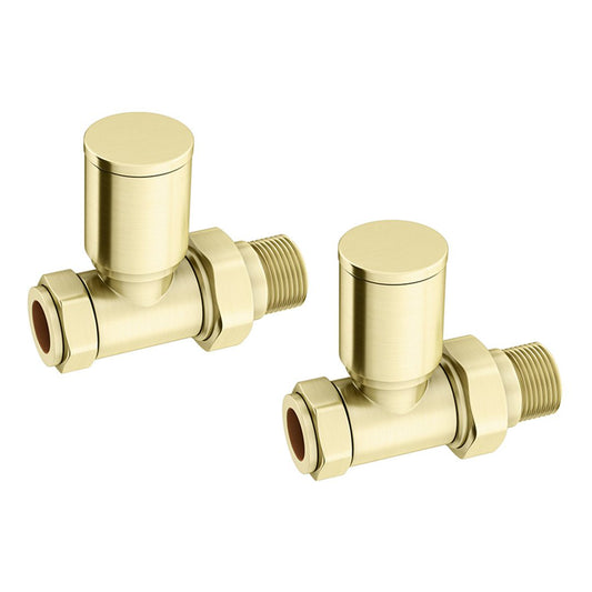 Elegant Haven Round Head Brushed Brass Straight Radiator Valves 1