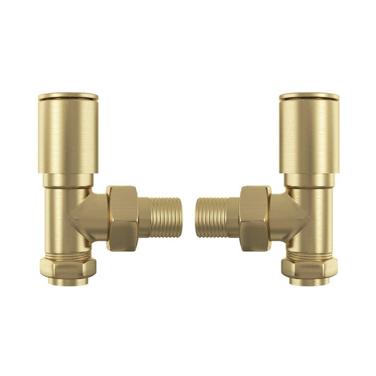 Elegant Haven Round Head Brushed Brass Angled Radiator Valves 1
