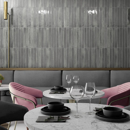 Capri Grey Gloss Ceramic Brick Tile 400x50mm
