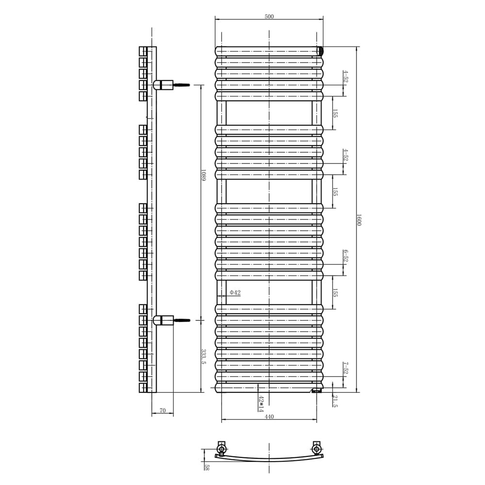 Eventon Chrome Heated Towel Rail 1600x500mm