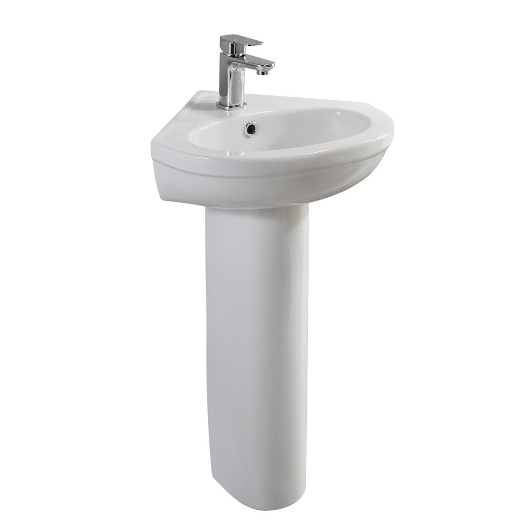 Elegant Haven Skara 330mm 1 Tap Hole Corner Basin And Pedestal 26422-