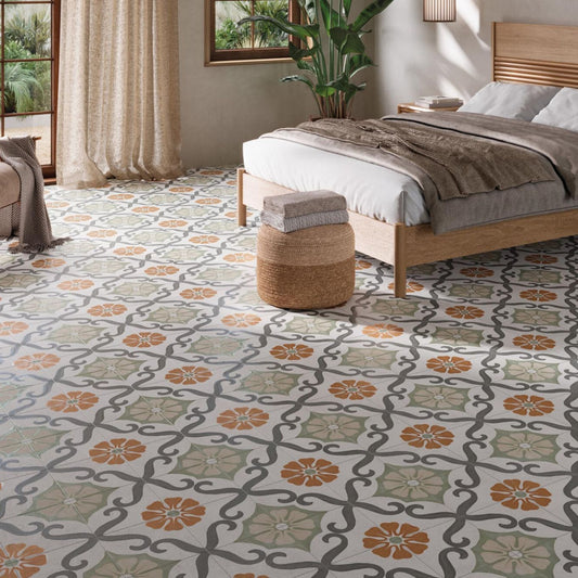 Sicily Green Matt Porcelain Patterned Tile 223x223mm
