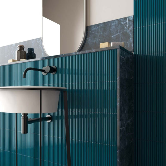 Accordion Ribbed Glacier Matt Ceramic Brick Tile 200x50mm
