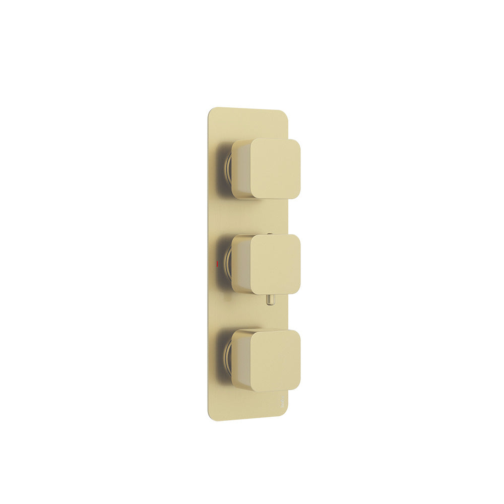 Quadro soft square shower valve – 3 handle, 3 outlet – Brushed Brass
