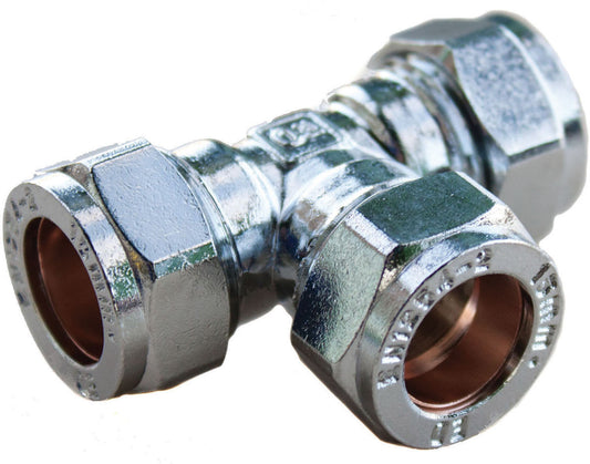 Chrome Compression Equal Tee 15mm