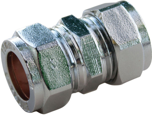 Chrome Compression Straight Coupler 15mm
