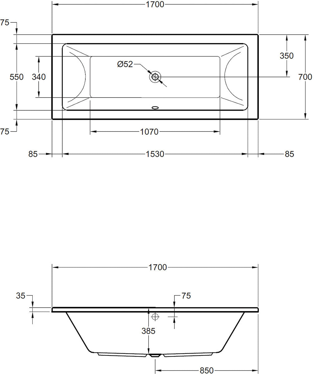 Carrera Double Ended Acrylic Bath 1700 x 700mm