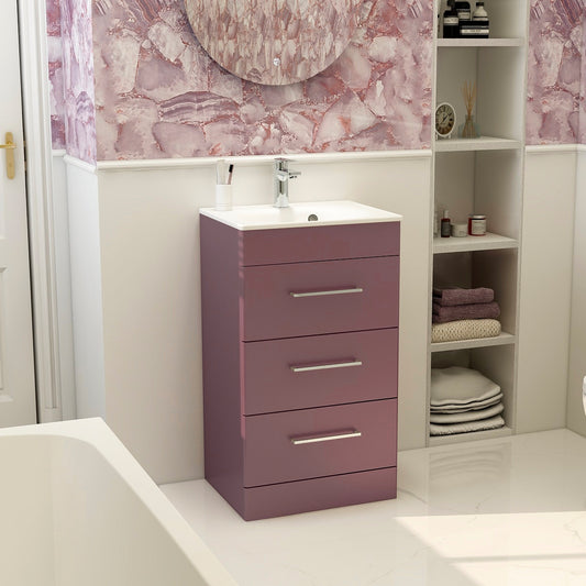 Croma Floor standing three drawer 500mm cabinet in plum