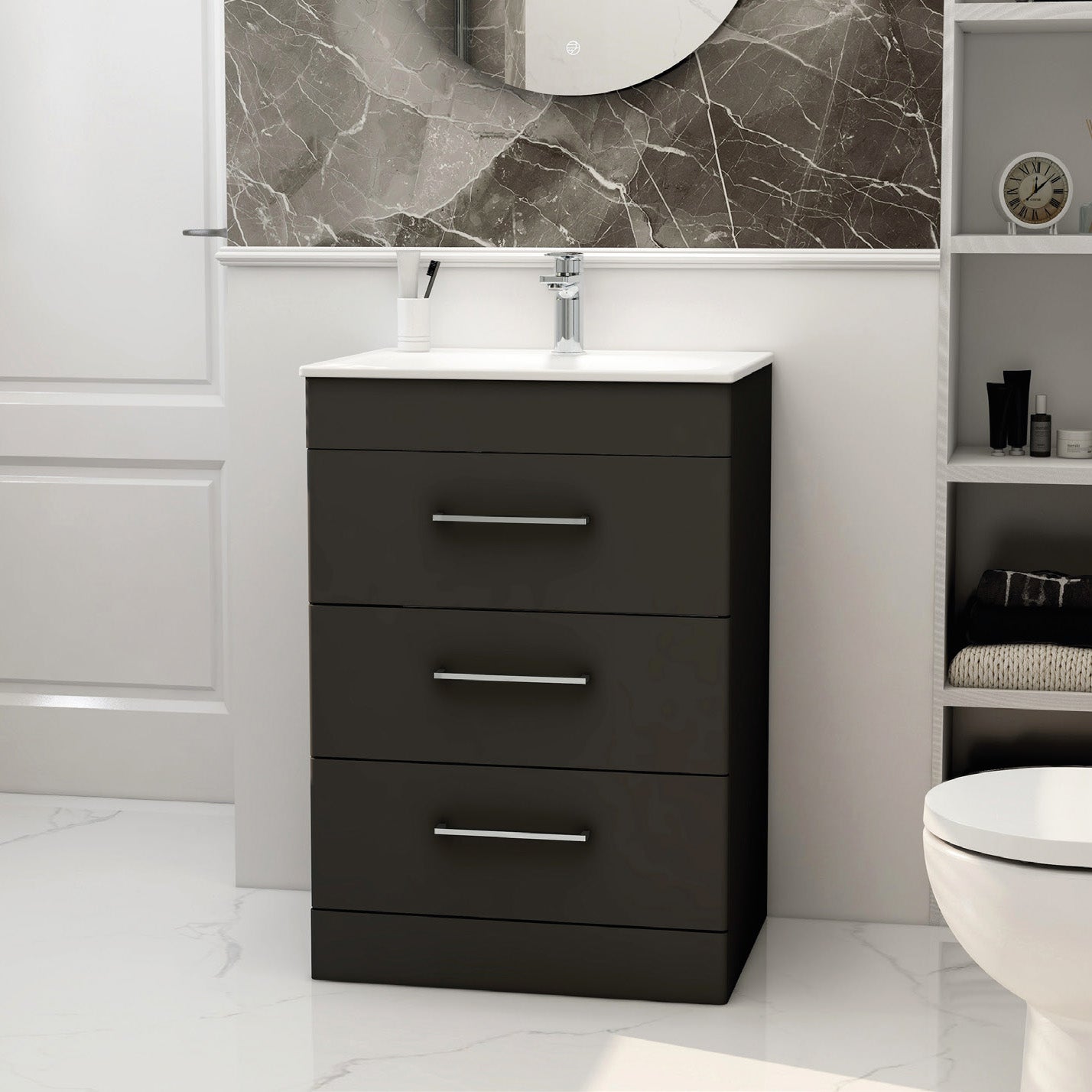 Croma Floor standing three drawer 600mm cabinet in black