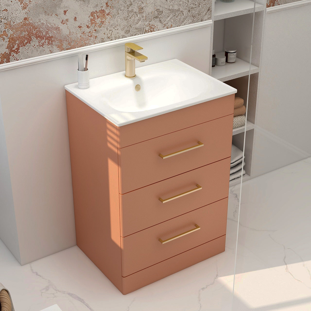 Croma Floor standing three drawer 600mm cabinet in terracotta