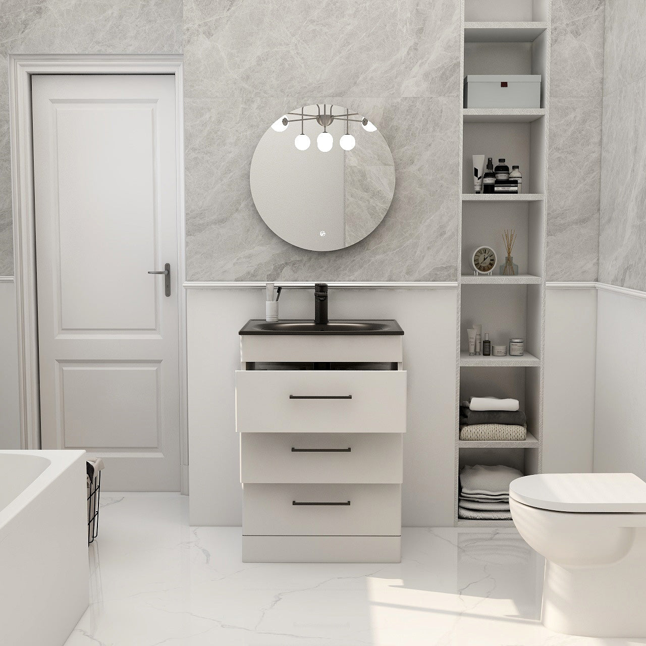 Croma Floor standing three drawer 600mm cabinet in matt white