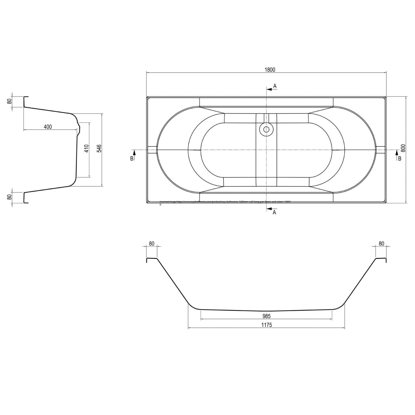 Ollerton Double Ended Reinforced Acrylic Bath 1800x800mm