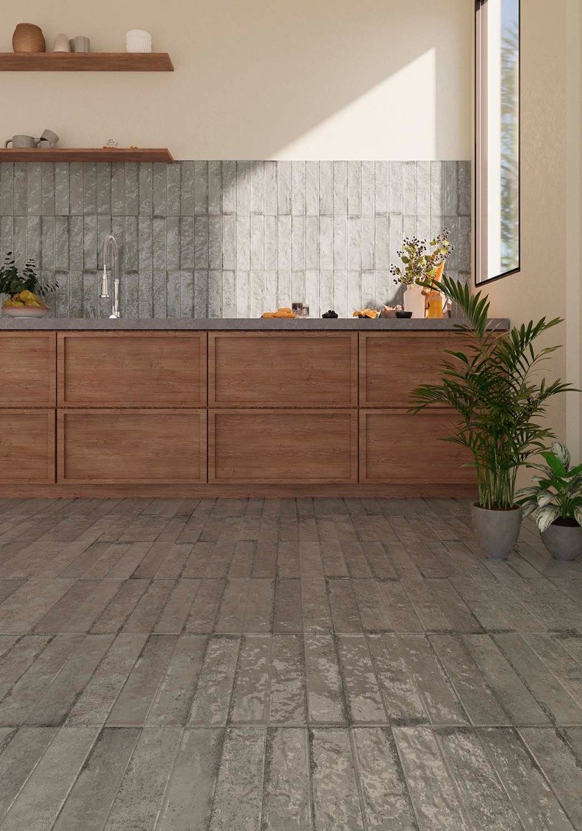Bergamo Grey Porcelain Brick Tile 75x300mm