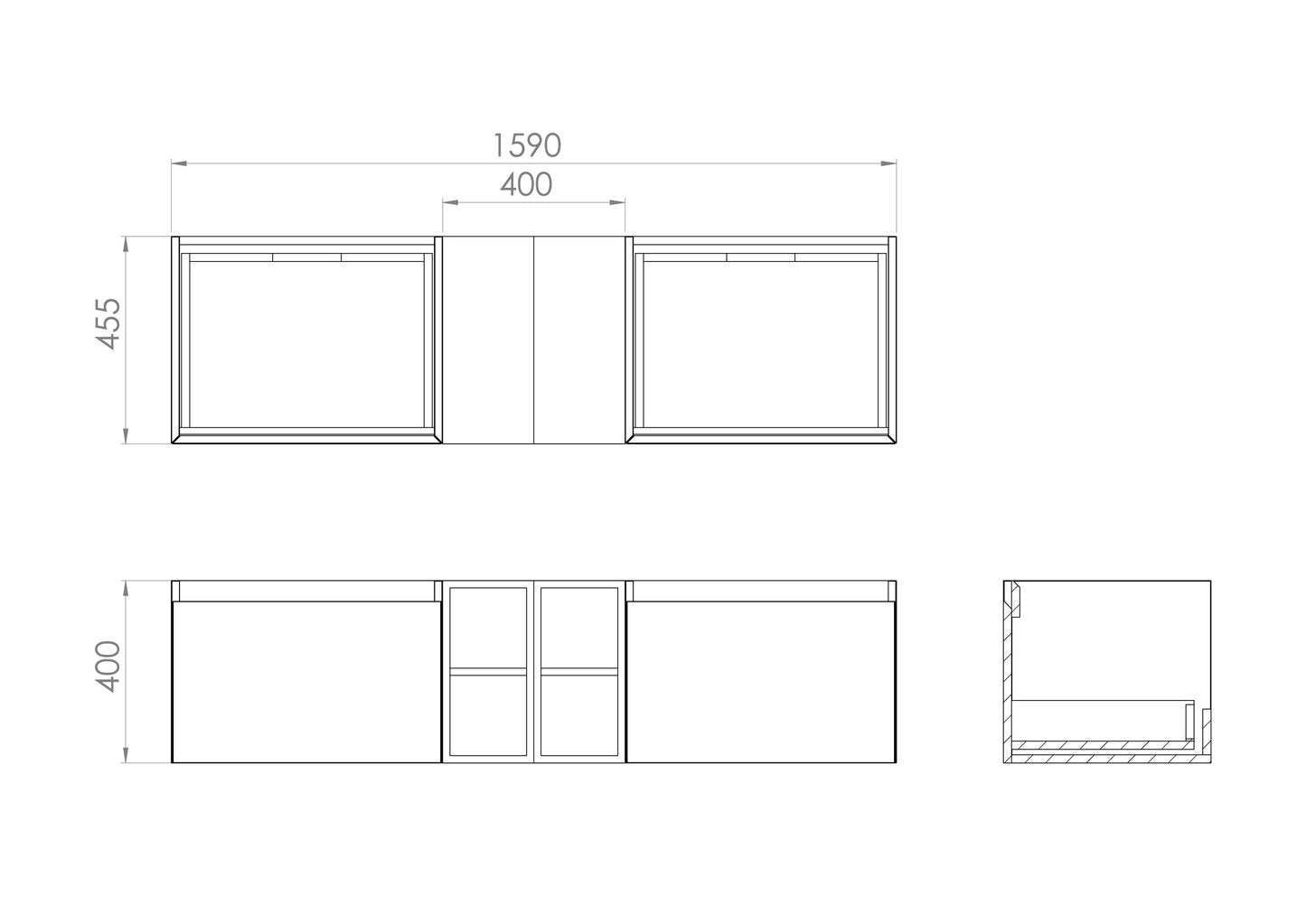 Saneux UNI 160cm Kit  - 2 x 60cm 1 Drawer wall mounted unit, 2 x 20cm Spacers & 160cm Countertop - Matte White