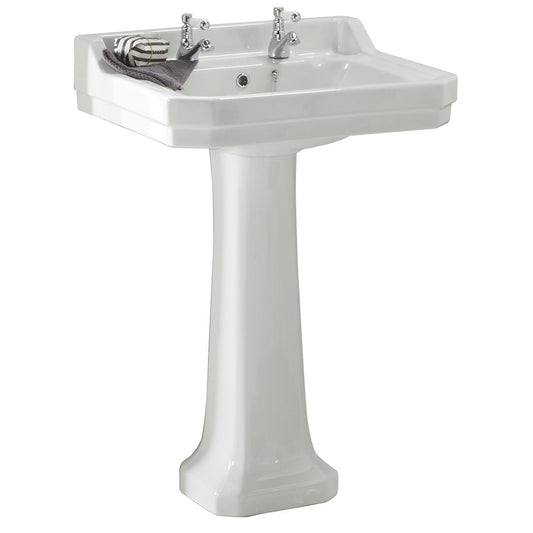 Elegant Haven Dunbar 610mm 2 Tap Hole Basin And Pedestal 42921-
