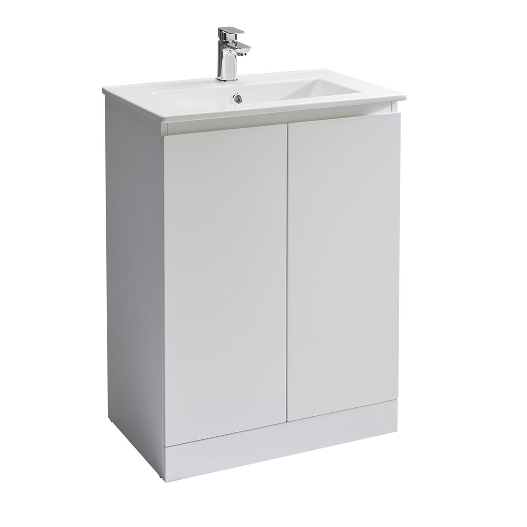 Elegant Haven Rothes Slim 600 White Gloss 2 Door Floor Standing Unit And Basin 50201sl-50