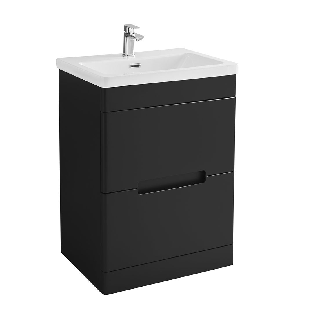 Elegant Haven Selkirk 600 Matt Black Floor Standing 2 Drawer Unit And Basin 53502-53100/5