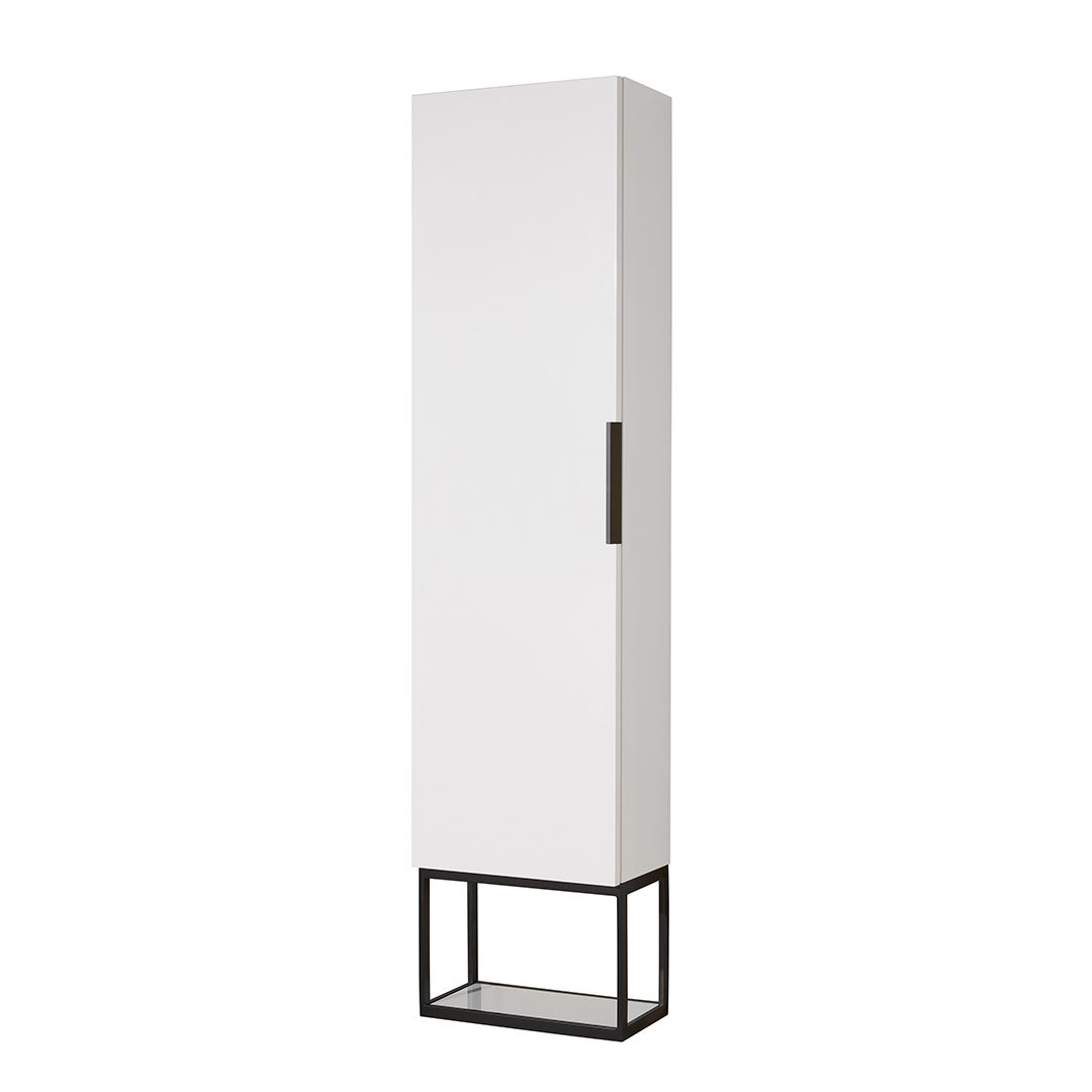 Elegant Haven Ulva 1440 White Gloss 1 Door Tallboy Unit With Black Frame Bottom Storage