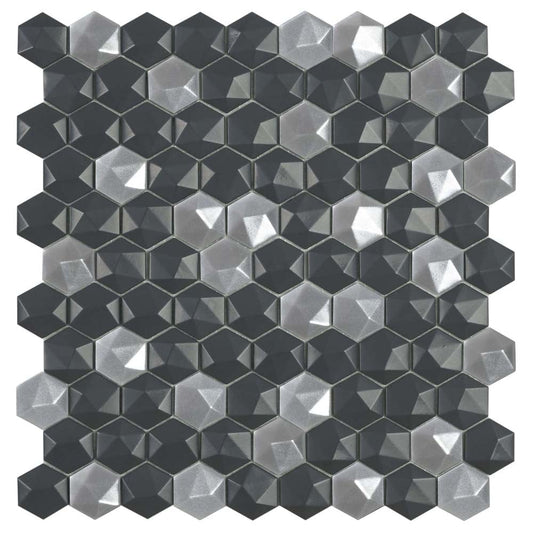 Subra Hexagon Matt Black Mix Mosaic 300x300mm