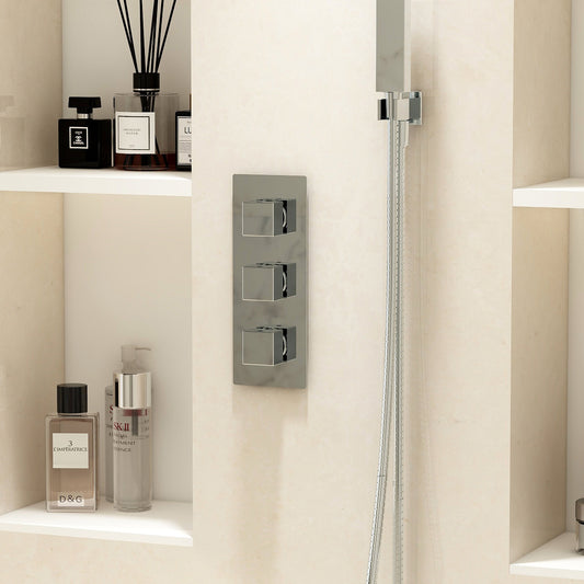 Bloque twin outlet three handle thermostatic concealed valve