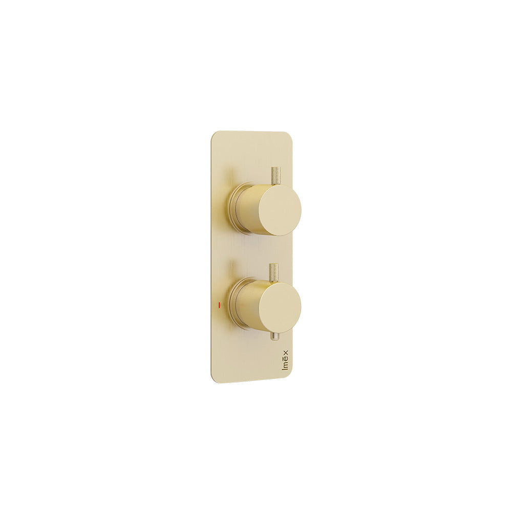 Ravine Brushed Brass Two Handle, Two Outlet, Concealed Thermostatic Shower
