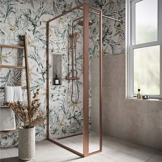 Amien Brushed Bronze Clear Glass Single Frame Return Panel 300mm