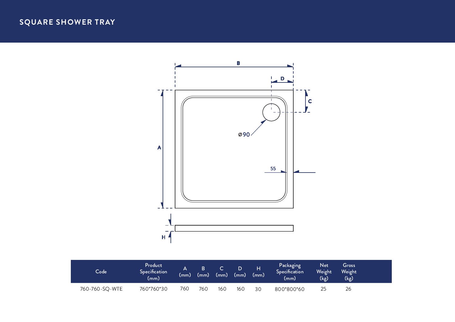 Eco-Stone Square Shower Tray 760 X 760