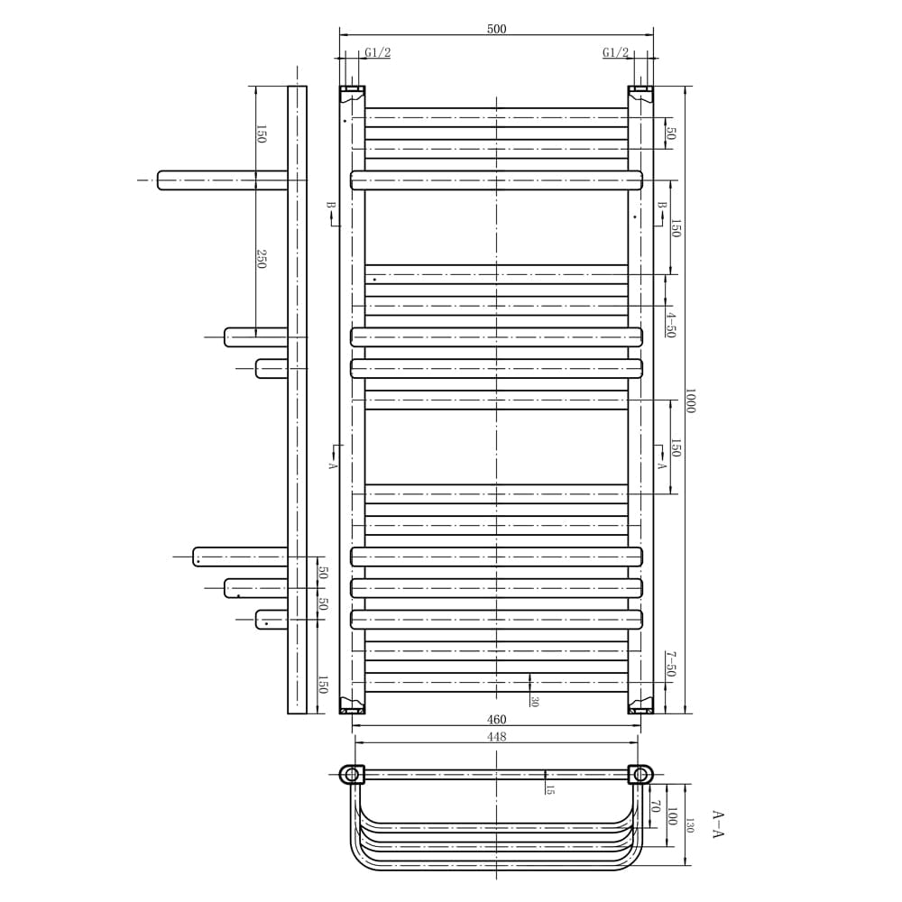 Malory Anthracite Heated Towel Rail 1000x500mm
